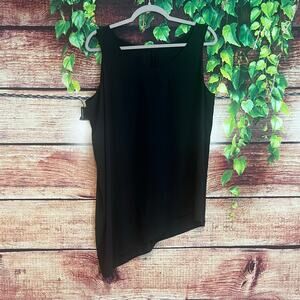 Eileen Fisher 100% Silk Asymmetrical Crepe Neck Tank Top XL Blouse Black Shirt